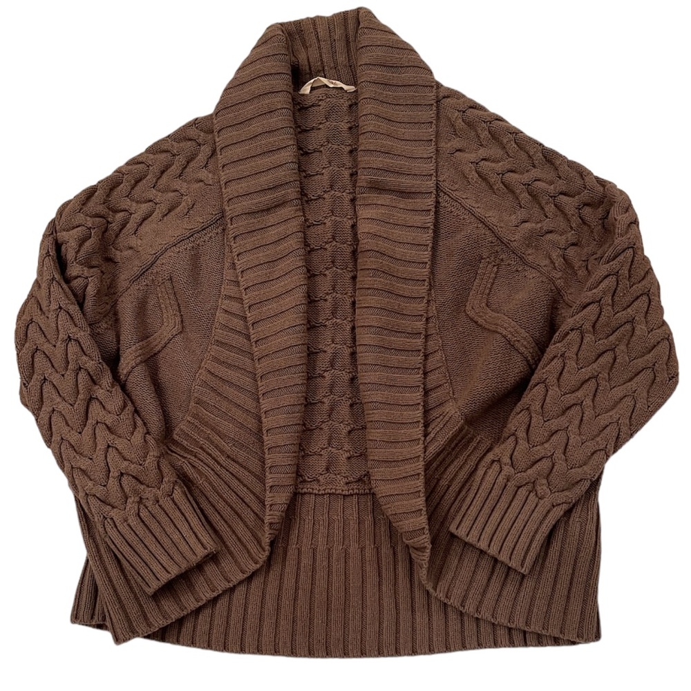 Soft Surroundings Dark Taupe Cable Knit Cocoon Shawl Collar Sweater Size…